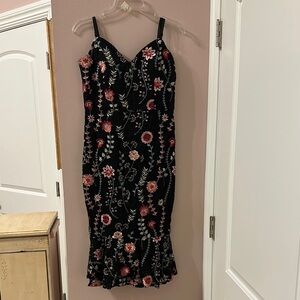 Floral Embroidered Black Dress
